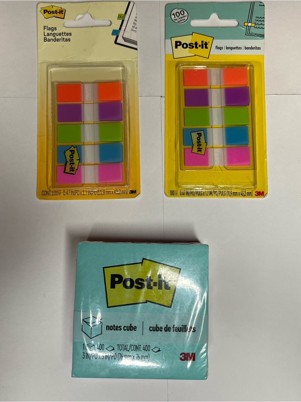 Assorted Neon Page Flags & Blue Notes Cube - 2 Pack
